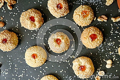 Abundant Assortment of Cookies and Nuts Adorn the Table Stock Photo