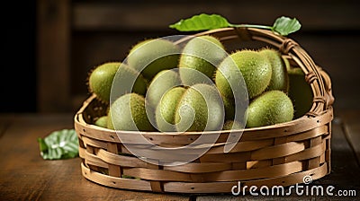 Abundant basket of ripe, green kiwis Stock Photo