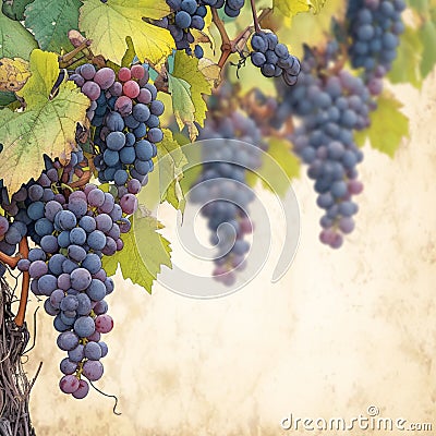 Abundant harvest dark grapes dangle gracefully in a vineyard setting Stock Photo