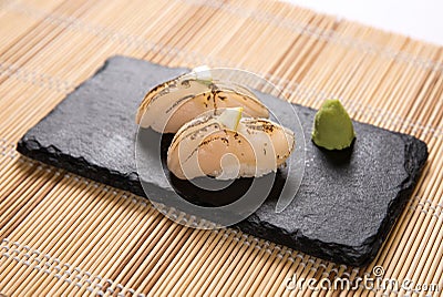 Aburi Nama Hotate (Torched Fresh Scallop) Sushi Stock Photo