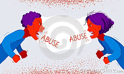 Abusive relations vector concept, man and woman is arguing aggressively with hate, quarrel between husband and wife, conflict Vector Illustration