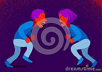 Abusive relations vector concept, man and woman is arguing aggressively with hate, quarrel between husband and wife, conflict Vector Illustration