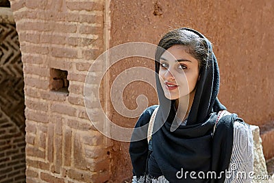 Iranian woman in mountain village, Abyaneh, Iran. Editorial Stock Photo