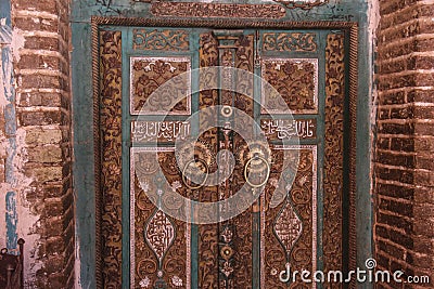 ABYANEH, IRAN- SEPTEMBER 23, 2018: The Great Mosque entrance double-door in the mountain village Abyaneh. Iran Stock Photo