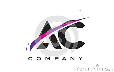 AC A C Black Letter Logo Design with Purple Magenta Swoosh Vector Illustration
