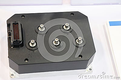 AC motor controller or ac motor speed controlling device with input for battery and connections for motor Stock Photo