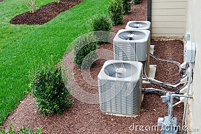 AC units connected to the residential house Stock Photo