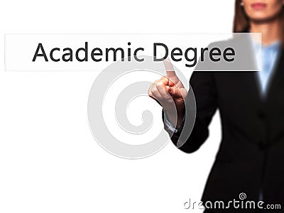 Academic Degree - Isolated female hand touching or pointing to b Stock Photo