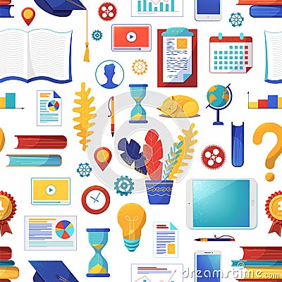 Academic education flat vector seamless pattern Vector Illustration