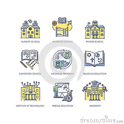 Academic education RGB color icons set Vector Illustration