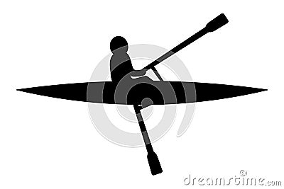 Academic rowing. Silhouette. The athlete swims backwards. A man on a boat rows with oars Vector Illustration