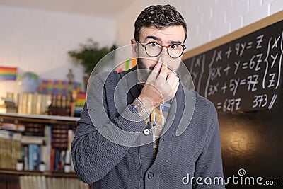Academic worker smelling something unpleasant Stock Photo