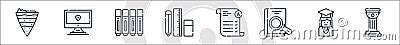 academy line icons. linear set. quality vector line set such as history, student, book, exam, stationery, marker, computer Vector Illustration
