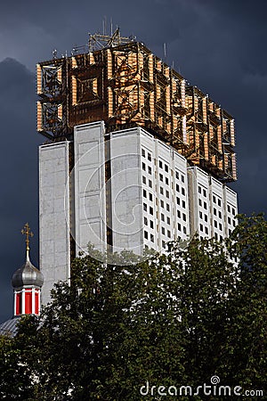 Academy of Science building in Moscow. Dramatic stormy sky background Editorial Stock Photo