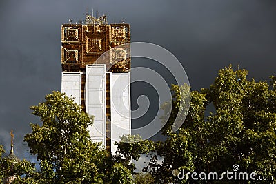 Academy of Science building in Moscow. Dramatic stormy sky background Editorial Stock Photo