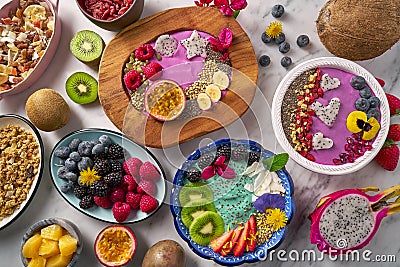 Acai bowl smoothie and Spirulina algae with berries Stock Photo