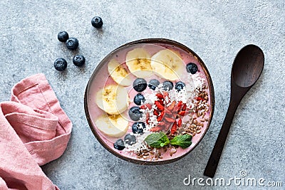 Acai vegan smoothie coconut bowl Stock Photo