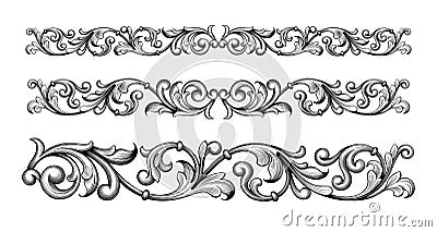 Acanthus, antique, arabic, Baroque, black and white, border, calligraphic, cartouche, classic, corner, damask, decoration, decorat Vector Illustration