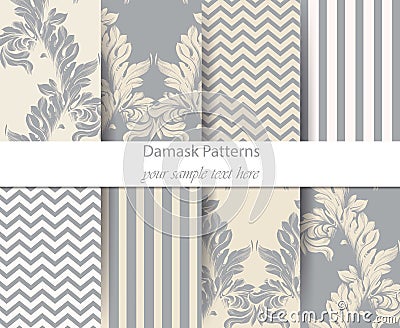 Acanthus leaf pattern set Vector. Classic Baroque ornament decor. Vintage background. Pastel color fabric textures Vector Illustration