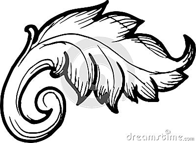 Acanthus leaf Victorian style Baroque corners. Graphic hand-drawn Vector Illustration