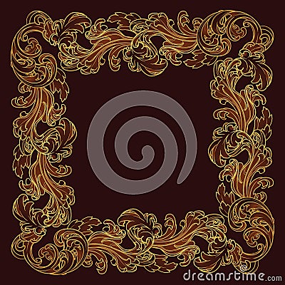 Acanthus plant leaves arranged in intricate square frame. Popular decorative motif in antiquity and baroque art. Tattoo Vector Illustration