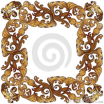 Acanthus plant leaves arranged in intricate square frame. Popular decorative motif in antiquity and baroque art. Tattoo Vector Illustration