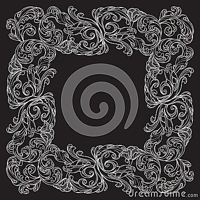 Acanthus plant leaves arranged in intricate square frame. Popular decorative motif in antiquity and baroque art. Tattoo Vector Illustration