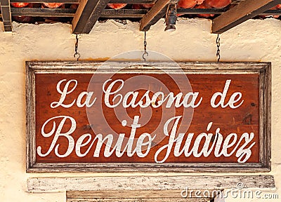 Sign for La Casona de Benito Juarez downtown old Acapulco, Mexico Editorial Stock Photo