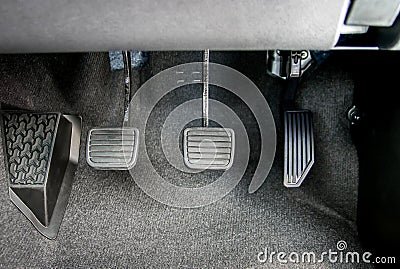 Accelerator, brake pedal and clutch pedal of manual gear car Stock Photo
