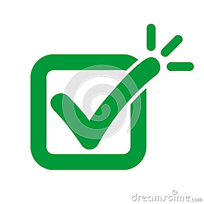 Accented check mark icon, tick mark sign with lines, accentuated green approval check mark - vector Vector Illustration