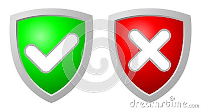 Accept and Deny security shields Vector Illustration