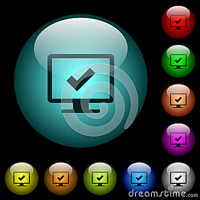 Accept display settings icons in color illuminated glass buttons Stock Photo