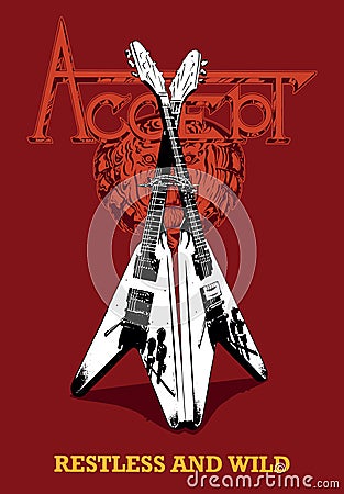 Accept, famous german heavy metal band vector poster with two crossed guitars. Vector Illustration