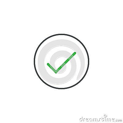 Accept icon in circle. Checkmark symbol, check mark icon, verifying concept, agree, agreement, approval symbol. Stock Vector Cartoon Illustration