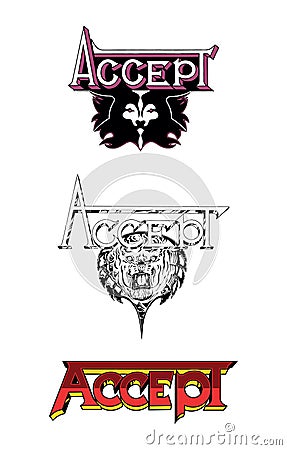 Accept, legendary German band different years vector logo. Isolated on white background. Vector Illustration