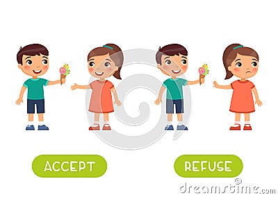 Accept and refuse antonyms word card vector template Vector Illustration