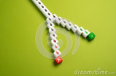 Accept or refuse. Make the right decision. The fork between success and failure. Choosing a further path, alternative options Stock Photo