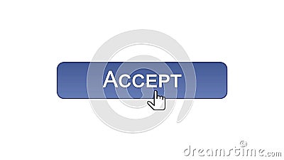 Accept web interface button clicked with mouse cursor, violet color design Stock Photo