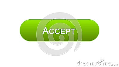 Accept web interface button green color, internet site design, online service Stock Photo