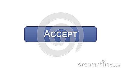 Accept web interface button violet color, internet site design, online service Stock Photo