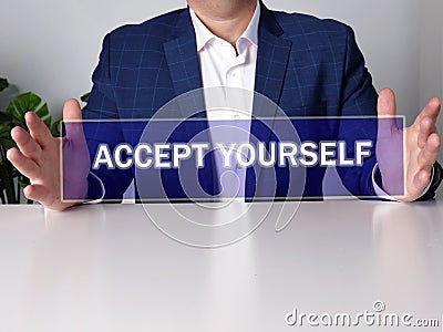 ACCEPT YOURSELF inscription on the screen Stock Photo