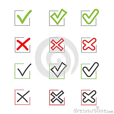 accepted and rejected sign symbols set Vector Illustration