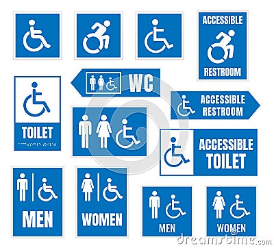 Accessible toilet sign, restroom signs for disabled people Vector Illustration