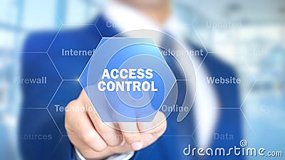 Access Control, Man Working on Holographic Interface, Visual Screen Stock Photo