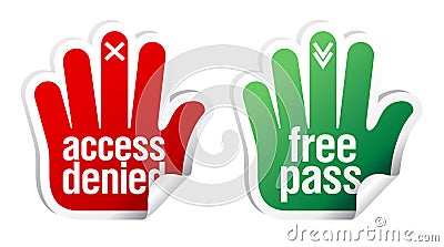 Access denied and free pass stickers Vector Illustration