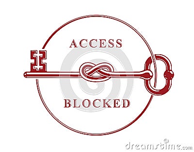 Access Denied, Knotted key allegorical symbol, vintage antique turnkey in a knot, blocked account, personal data protection, Vector Illustration