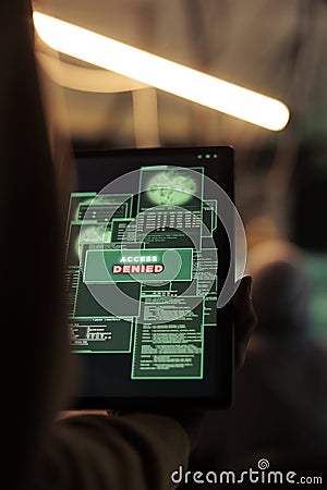 Access denied message on tablet, hacker failed database hacking Stock Photo
