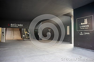 access to the entrance and exit of the embarkation pier of cruise ships in the port of Lisbon Editorial Stock Photo