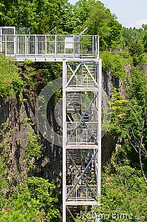 Metal staircase to the Niagara Glen hiking trails along the Niagara River Gorge Editorial Stock Photo