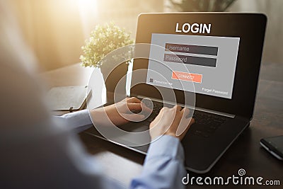 Access window. Enter login and password. Cyber protection. Information privacy. Internet and technology concept. Stock Photo